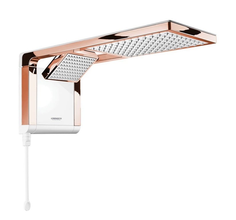 Instalacao de chuveiro Lorenzetti Acqua Duo Branco e Rose Gold